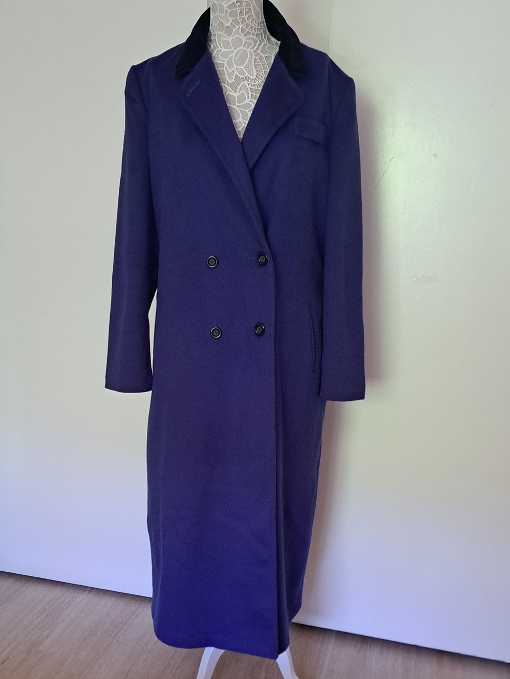 Vintage 80s Alorna Maxi Coat - 100% Pure Wool Woolmark Indigo Blue